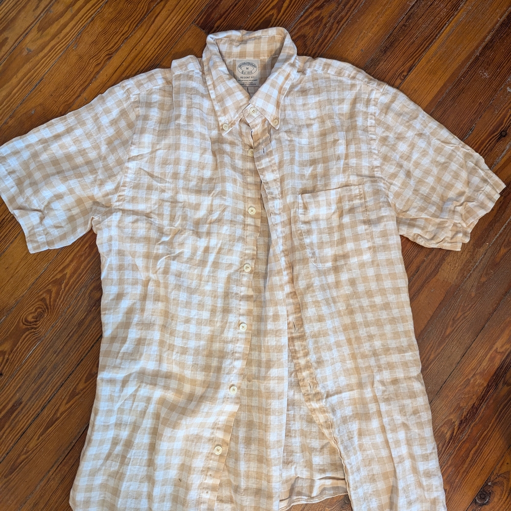Men's Brooks Brothers Beige Linen Checkered Shirt
